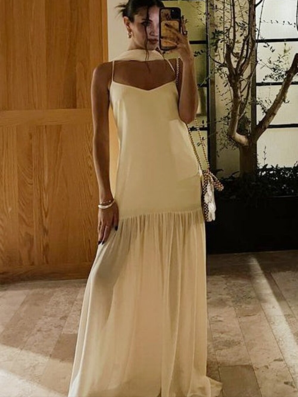 NWT Cream Formal Maxi Dress Dropwaist Sheer Corset Back Lace Up Included Scarf